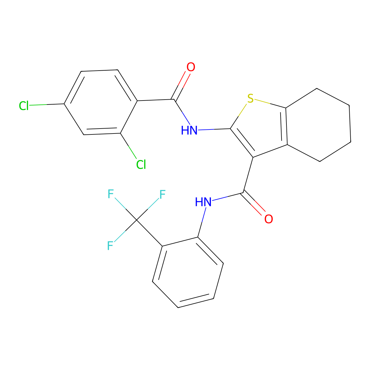 2-{[(2,4-dichlorophenyl)carbonyl]amino}-N-[2-(trifluoromethyl)phenyl]-4,5,6,7-tetrahydro-1-benzothiophene-3-carboxamide molecular structure, CAS 726145-48-8