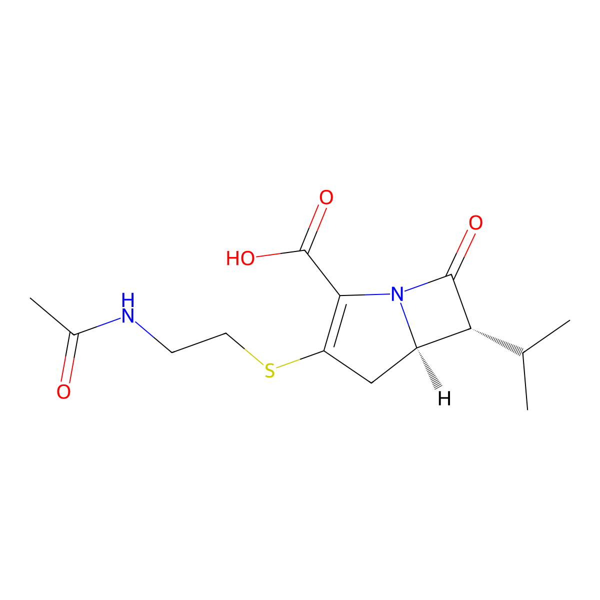 (5R,6R)-3-((2-(Acetylamino)ethyl)thio)-6-(1-methylethyl)-7-oxo-1-azabicyclo(3.2.0)hept-2-ene-2-carboxylic acid molecular structure, CAS 72615-19-1