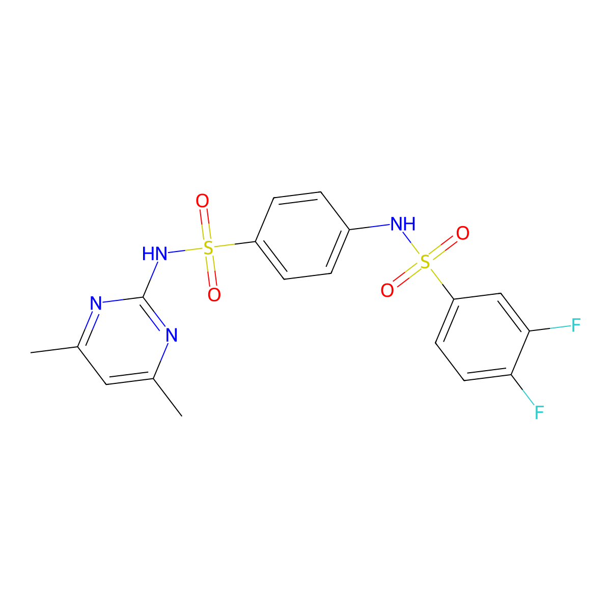 N-{4-[(4,6-dimethylpyrimidin-2-yl)sulfamoyl]phenyl}-3,4-difluorobenzenesulfonamide molecular structure, CAS 726150-10-3