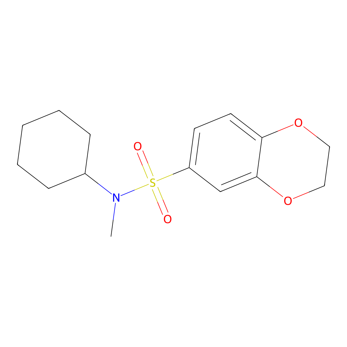 N-cyclohexyl-N-methyl-2,3-dihydro-1,4-benzodioxine-6-sulfonamide molecular structure, CAS 726150-16-9