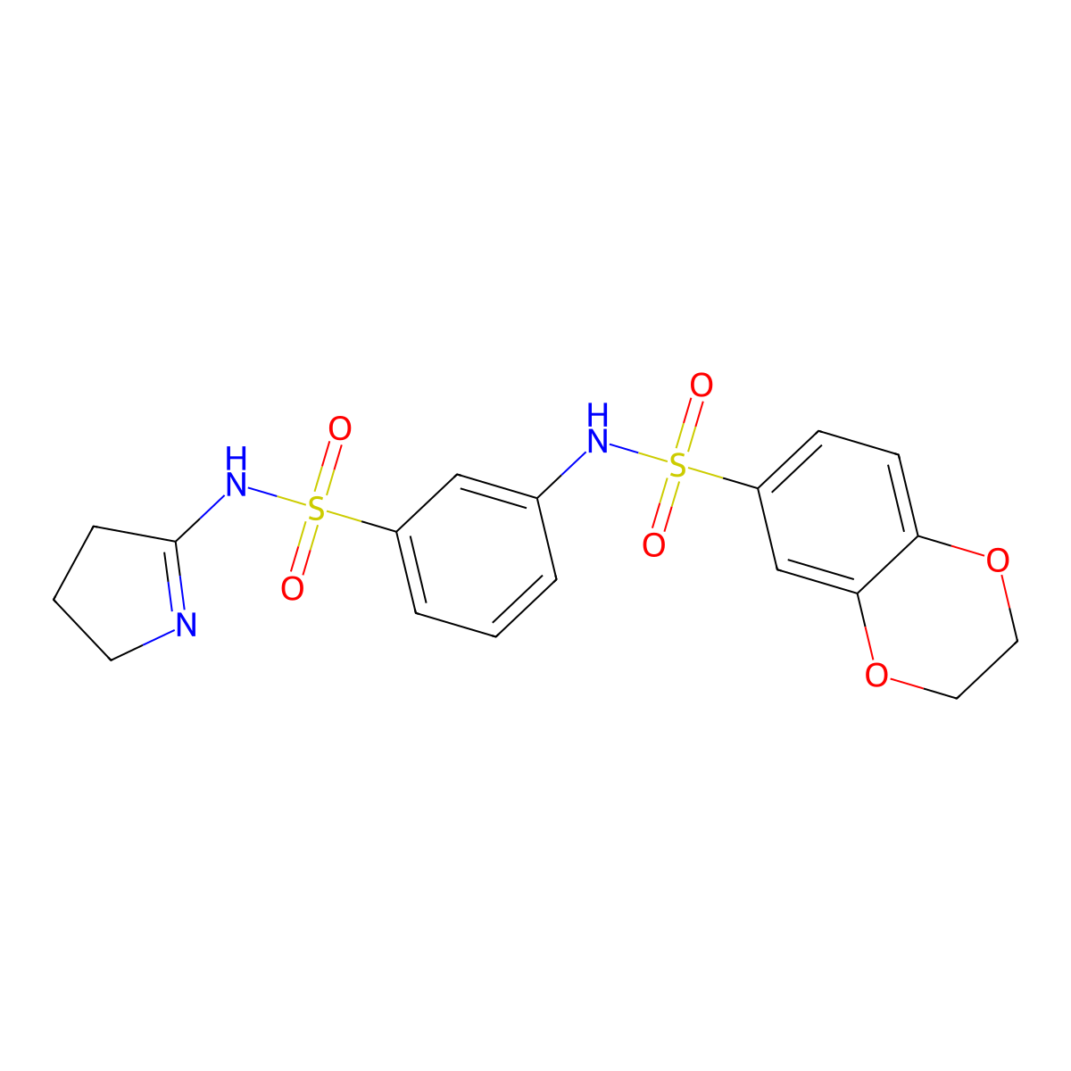 N-[3-(3,4-dihydro-2H-pyrrol-5-ylsulfamoyl)phenyl]-2,3-dihydro-1,4-benzodioxine-6-sulfonamide molecular structure, CAS 726150-23-8