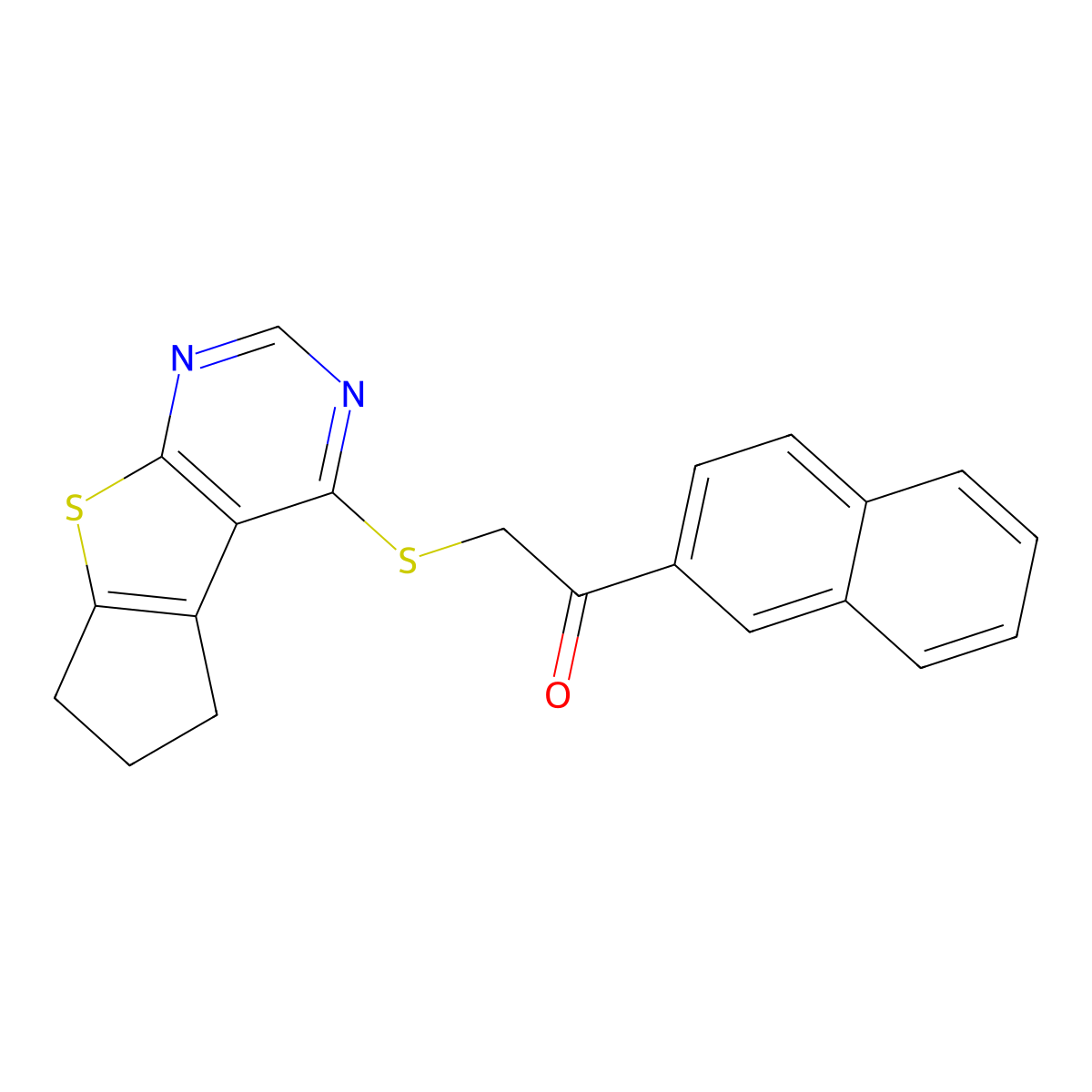 1-(Naphthalen-2-yl)-2-{7-thia-9,11-diazatricyclo[6.4.0.0^{2,6}]dodeca-1(12),2(6),8,10-tetraen-12-ylsulfanyl}ethan-1-one molecular structure, CAS 726151-08-2
