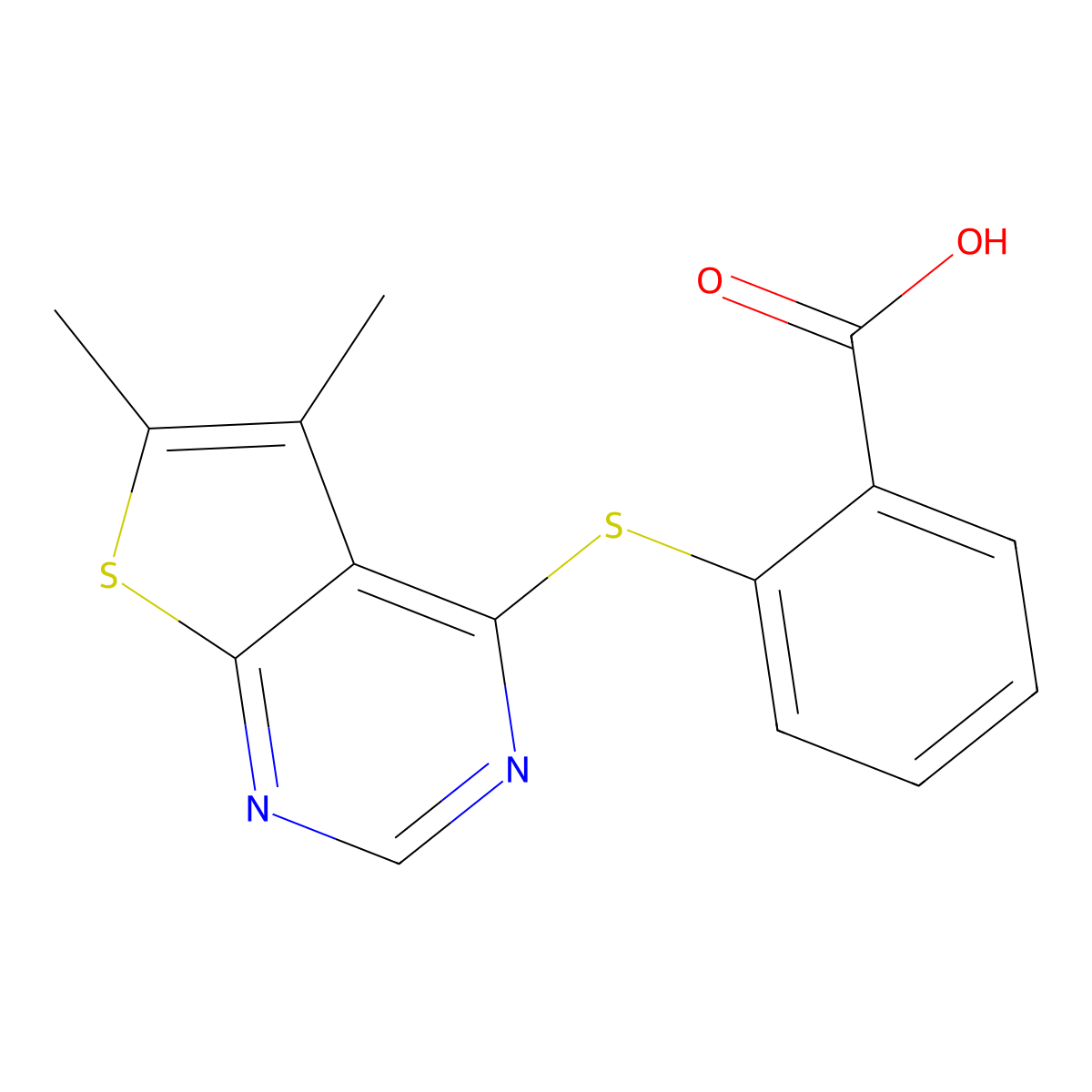 2-(5,6-Dimethylthieno[2,3-d]pyrimidin-4-yl)sulfanylbenzoic acid molecular structure, CAS 726151-17-3