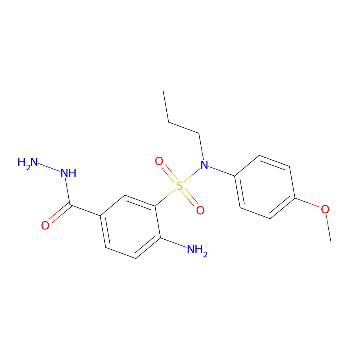 2-amino-5-(hydrazinecarbonyl)-N-(4-methoxyphenyl)-N-propylbenzene-1-sulfonamide molecular structure, CAS 726151-67-3