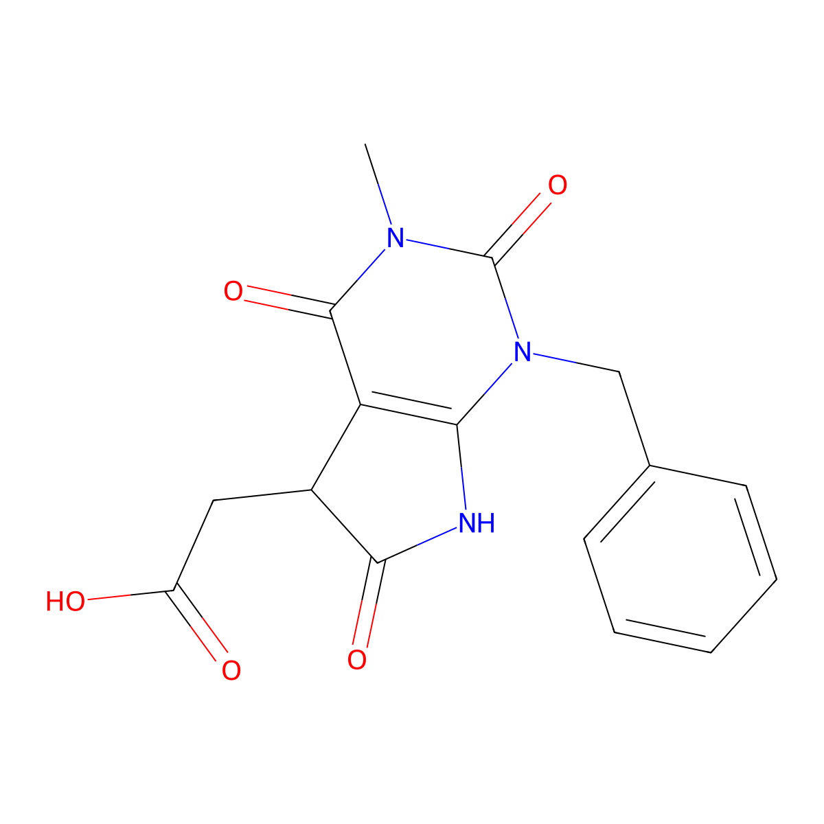 2-{1-benzyl-3-methyl-2,4,6-trioxo-1H,2H,3H,4H,5H,6H,7H-pyrrolo[2,3-d]pyrimidin-5-yl}acetic acid molecular structure, CAS 726152-43-8
