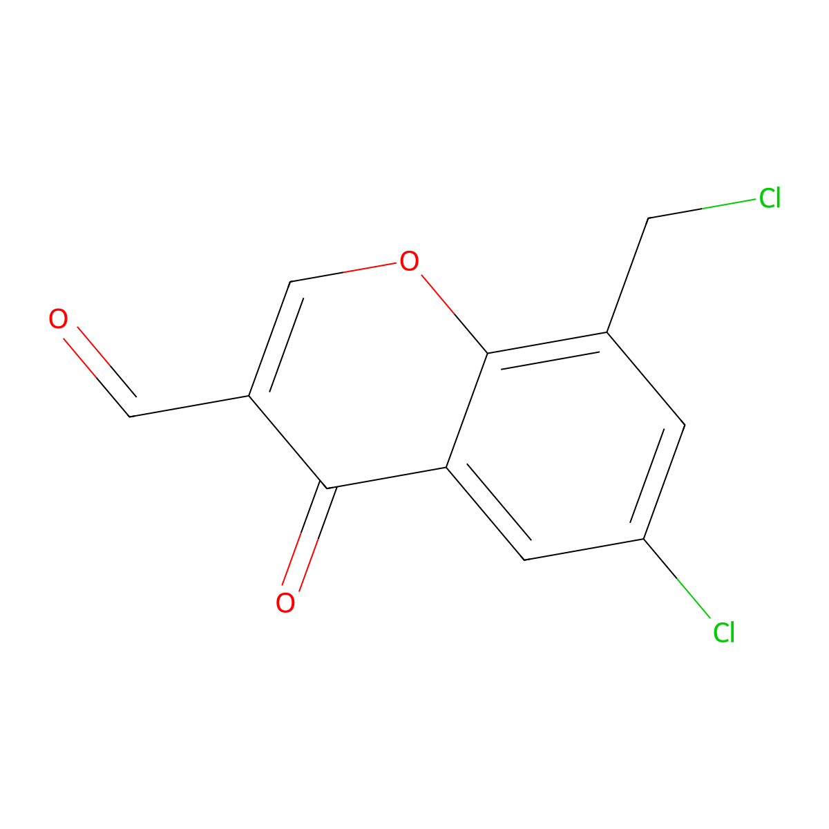 6-chloro-8-(chloromethyl)-4-oxo-4H-chromene-3-carbaldehyde molecular structure, CAS 726152-47-2