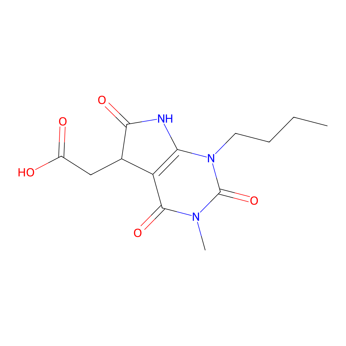 2-{1-butyl-3-methyl-2,4,6-trioxo-1H,2H,3H,4H,5H,6H,7H-pyrrolo[2,3-d]pyrimidin-5-yl}acetic acid molecular structure, CAS 726153-21-5