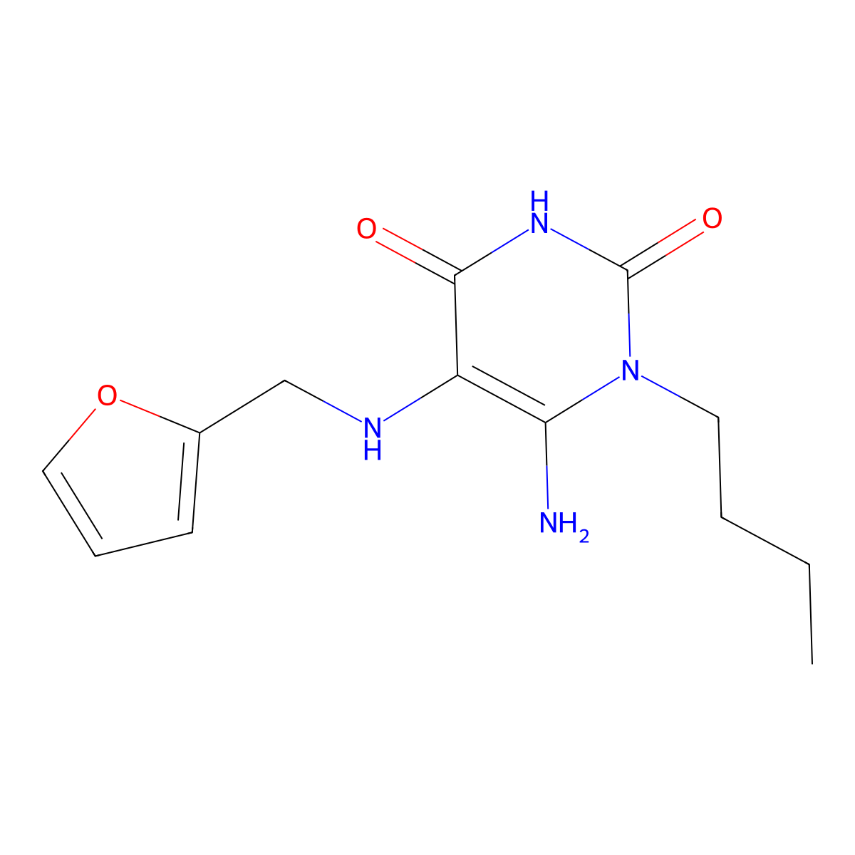 6-Amino-1-butyl-5-{[(furan-2-yl)methyl]amino}-1,2,3,4-tetrahydropyrimidine-2,4-dione molecular structure, CAS 726153-82-8