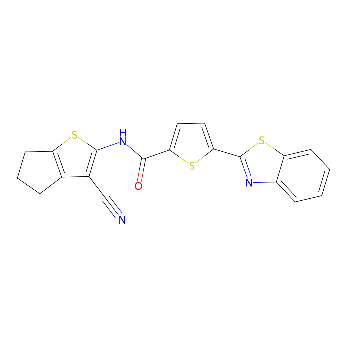 5-(benzo[d]thiazol-2-yl)-N-(3-cyano-5,6-dihydro-4H-cyclopenta[b]thiophen-2-yl)thiophene-2-carboxamide molecular structure, CAS 726154-66-1