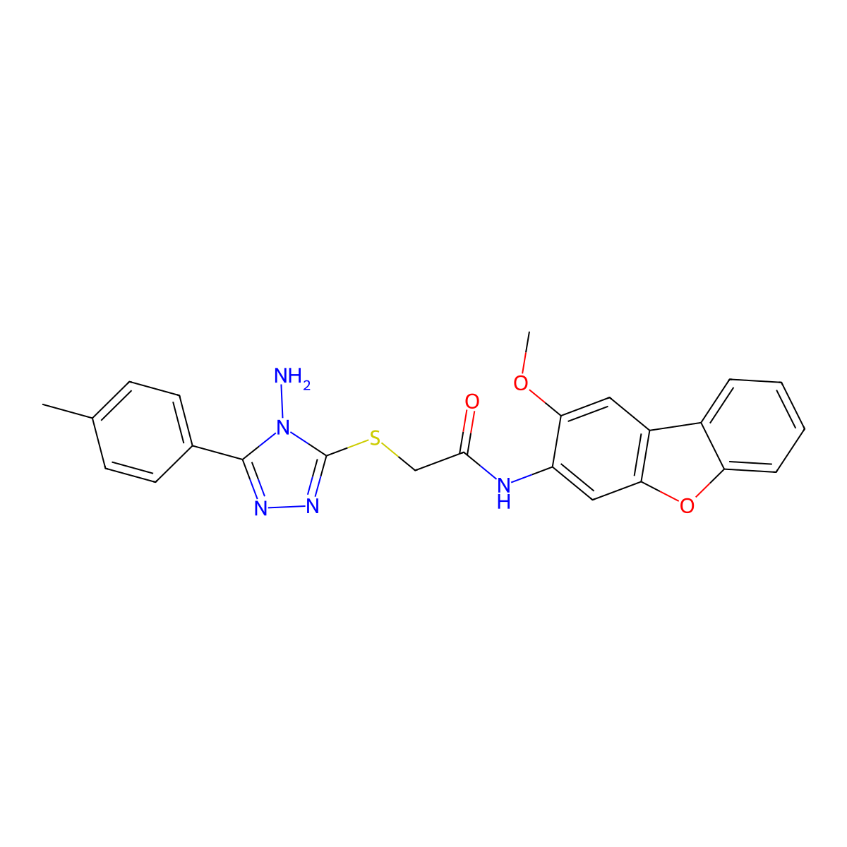 2-{[4-amino-5-(4-methylphenyl)-4H-1,2,4-triazol-3-yl]sulfanyl}-N-(2-methoxydibenzo[b,d]furan-3-yl)acetamide molecular structure, CAS 726156-17-8