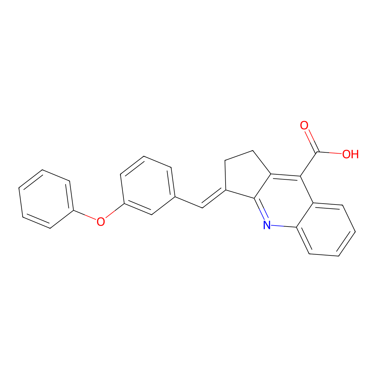 3-((3-phenoxyphenyl)methylidene)-1H,2H,3H-cyclopenta(b)quinoline-9-carboxylic acid molecular structure, CAS 726157-23-9