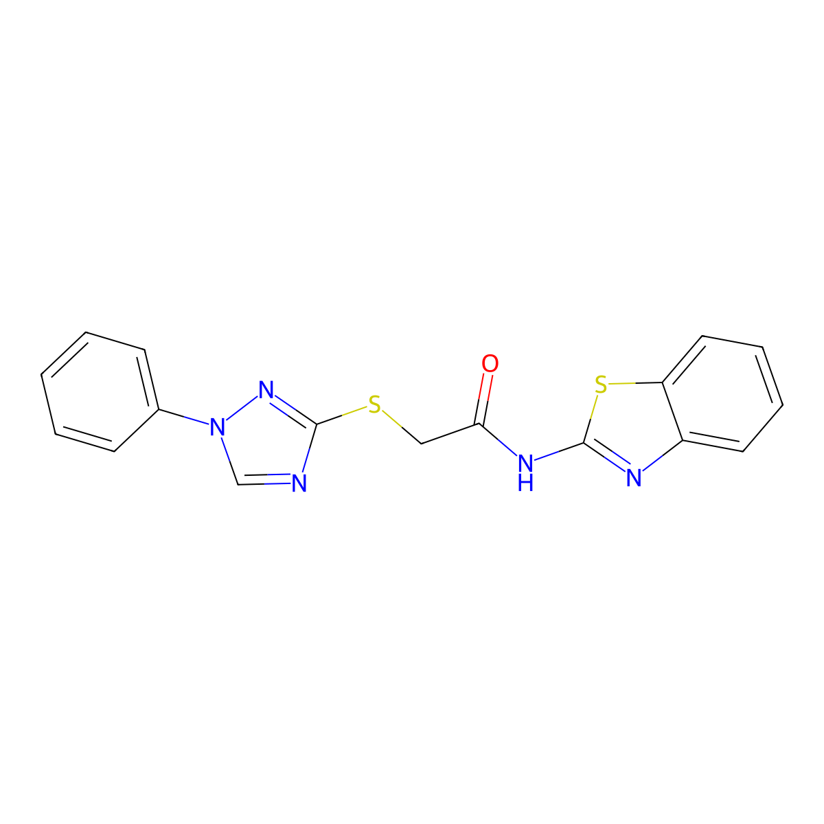 N-(1,3-benzothiazol-2-yl)-2-[(1-phenyl-1,2,4-triazol-3-yl)sulfanyl]acetamide molecular structure, CAS 726158-14-1