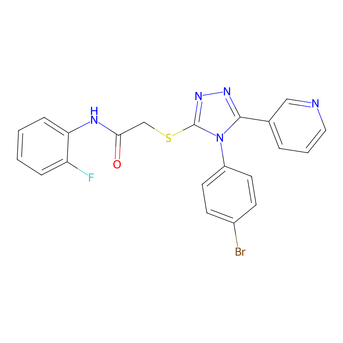 2-((4-(4-BR-PH)-5-(3-Pyridinyl)-4H-1,2,4-triazol-3-YL)thio)-N-(2-F-PH)acetamide molecular structure, CAS 726158-21-0