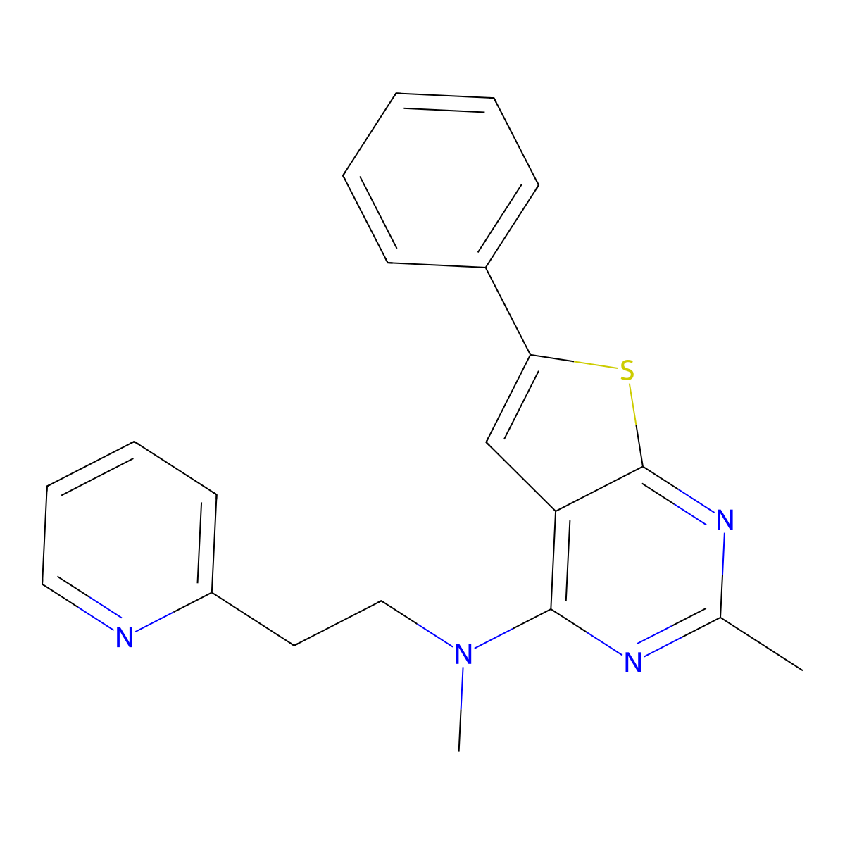 N,2-dimethyl-6-phenyl-N-[2-(pyridin-2-yl)ethyl]thieno[2,3-d]pyrimidin-4-amine molecular structure, CAS 726159-24-6