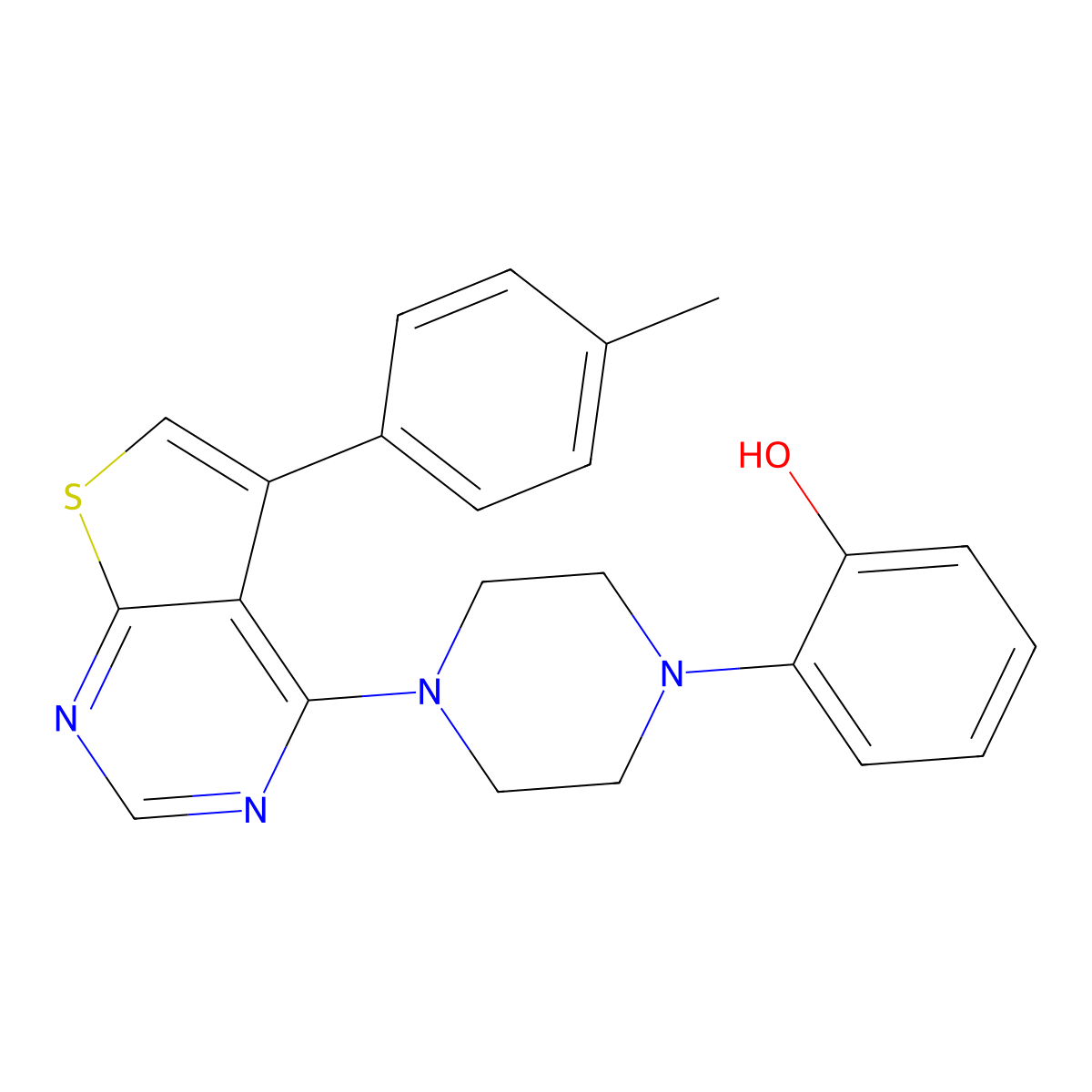 2-{4-[5-(4-Methylphenyl)thiopheno[3,2-e]pyrimidin-4-yl]piperazinyl}phenol molecular structure, CAS 726159-51-9