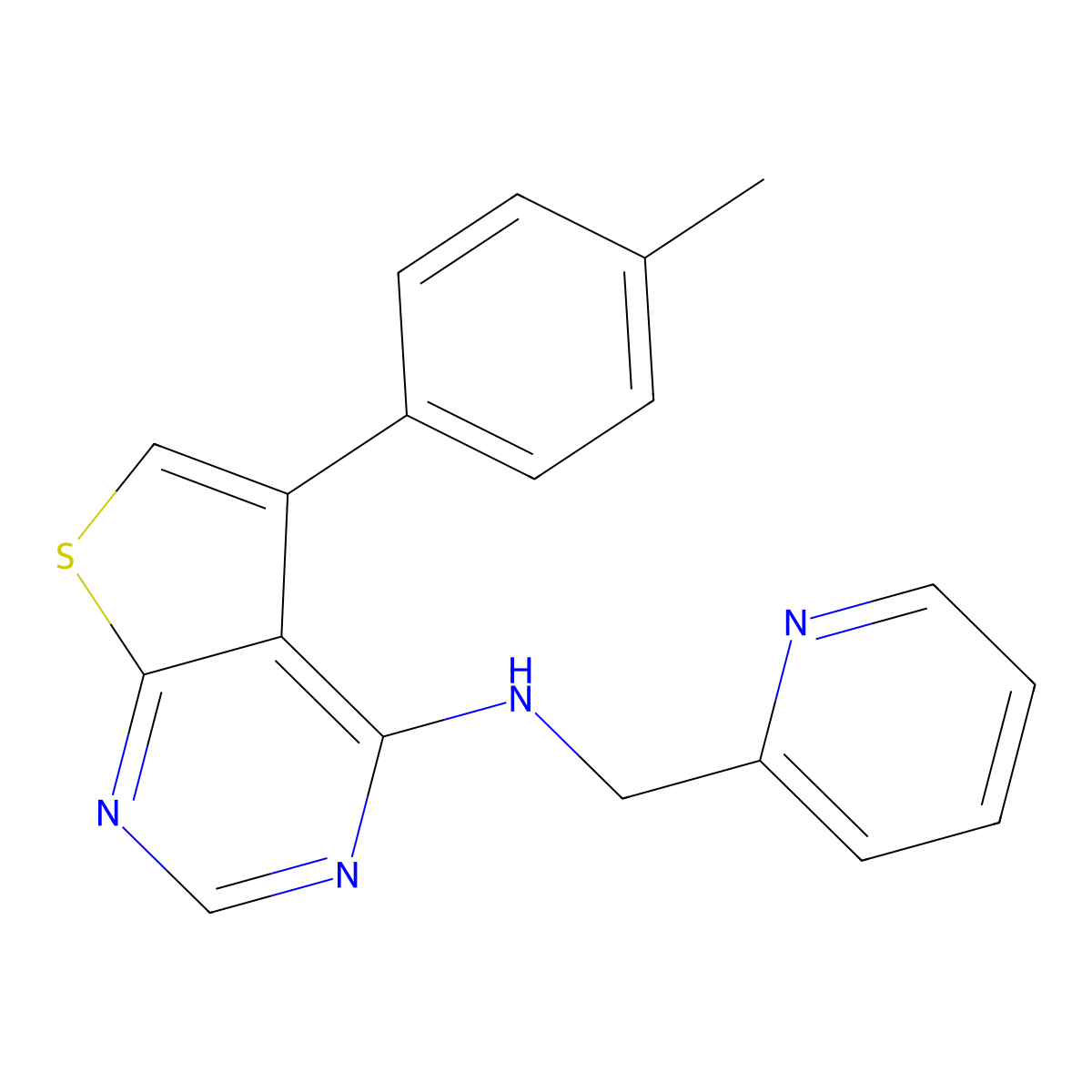 N-(pyridin-2-ylmethyl)-5-(p-tolyl)thieno[2,3-d]pyrimidin-4-amine molecular structure, CAS 726160-12-9
