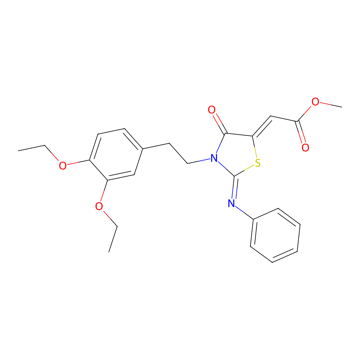 Methyl 2-[3-[2-(3,4-diethoxyphenyl)ethyl]-4-oxo-2-(phenylimino)-5-thiazolidinylidene]acetate molecular structure, CAS 726162-89-6