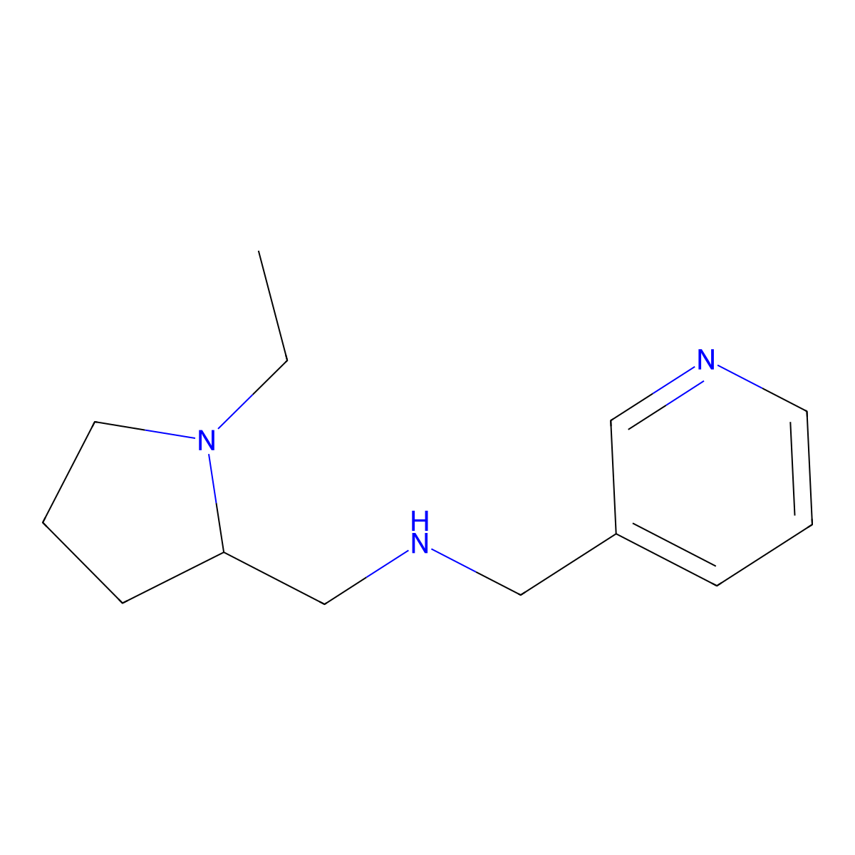1-(1-ethylpyrrolidin-2-yl)-N-(pyridin-3-ylmethyl)methanamine molecular structure, CAS 726163-38-8