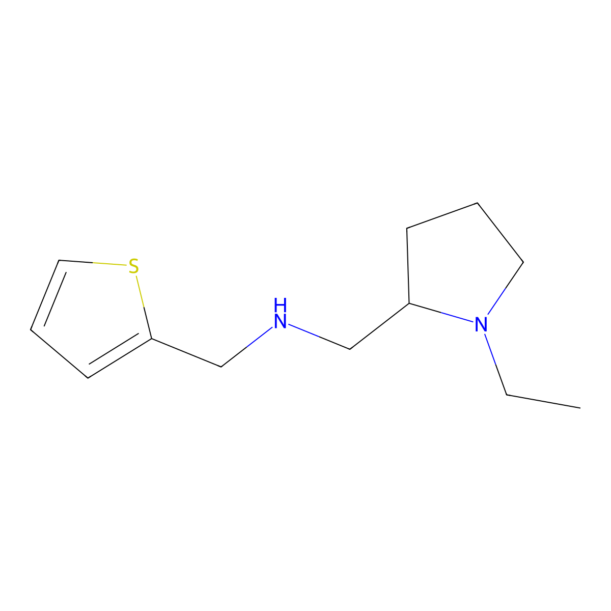 1-(1-ethylpyrrolidin-2-yl)-N-(thiophen-2-ylmethyl)methanamine molecular structure, CAS 726163-51-5
