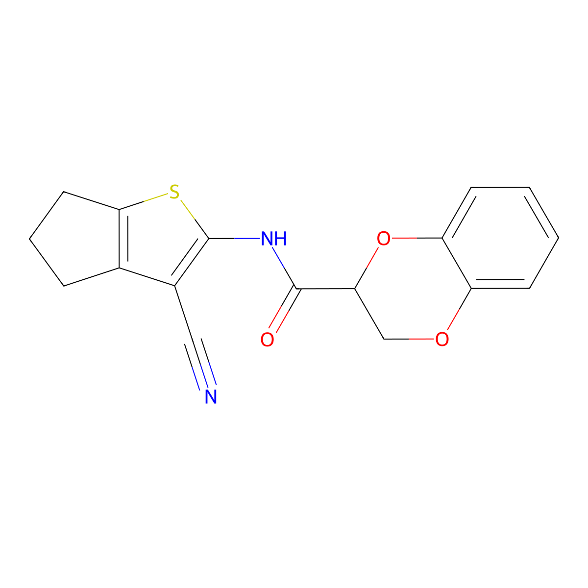 N-(3-cyano-5,6-dihydro-4H-cyclopenta[b]thiophen-2-yl)-2,3-dihydrobenzo[b][1,4]dioxine-2-carboxamide molecular structure, CAS 726164-49-4