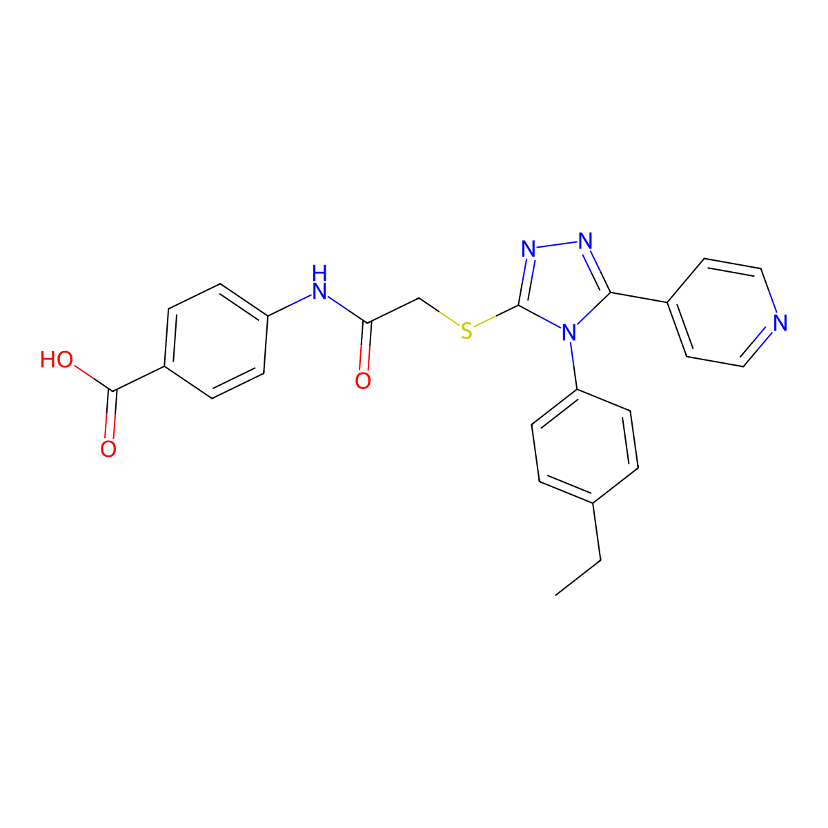 4-(2-{[4-(4-ethylphenyl)-5-(pyridin-4-yl)-4H-1,2,4-triazol-3-yl]sulfanyl}acetamido)benzoic acid molecular structure, CAS 726165-11-3