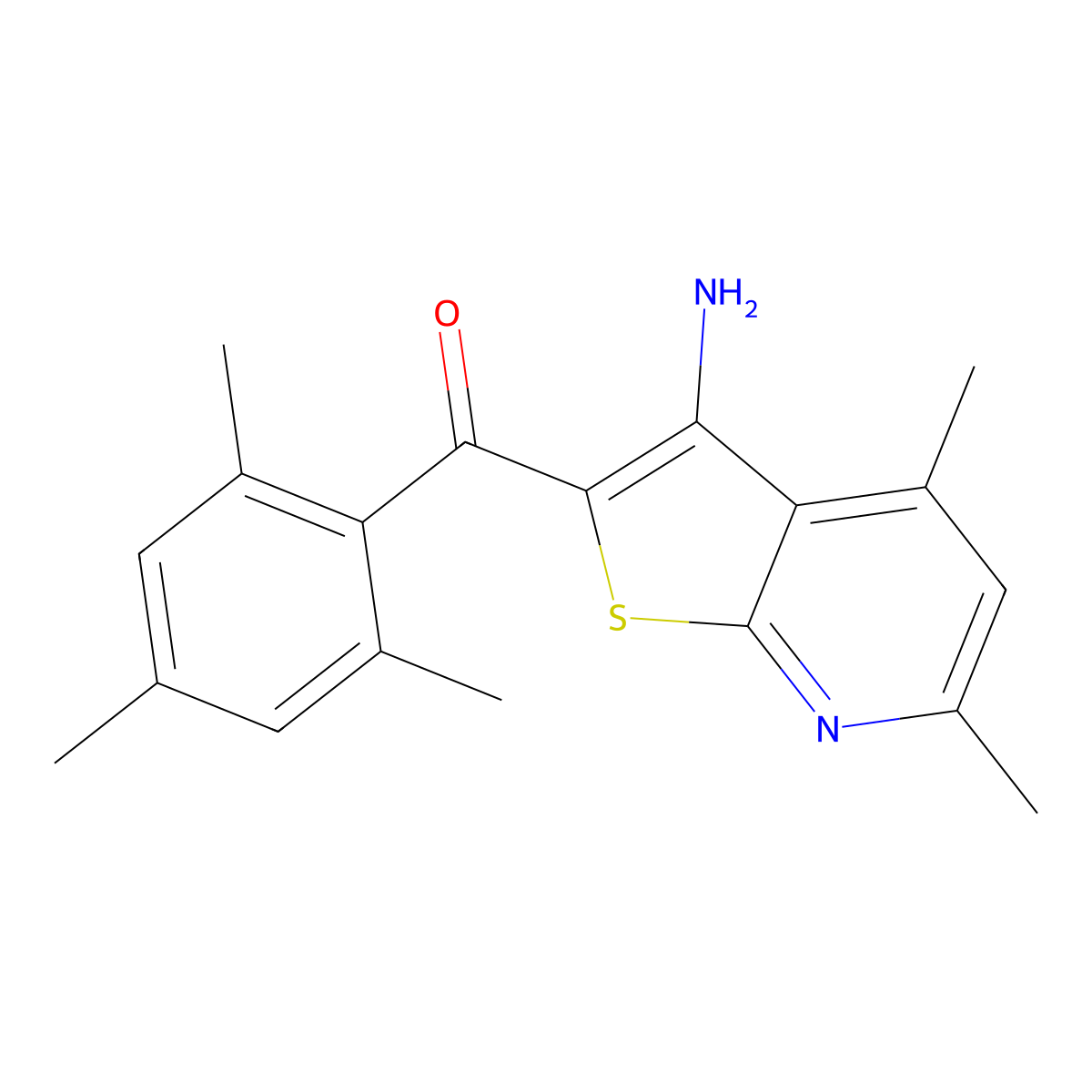 (3-Amino-4,6-dimethylthieno[2,3-b]pyridin-2-yl)(mesityl)methanone molecular structure, CAS 726165-16-8