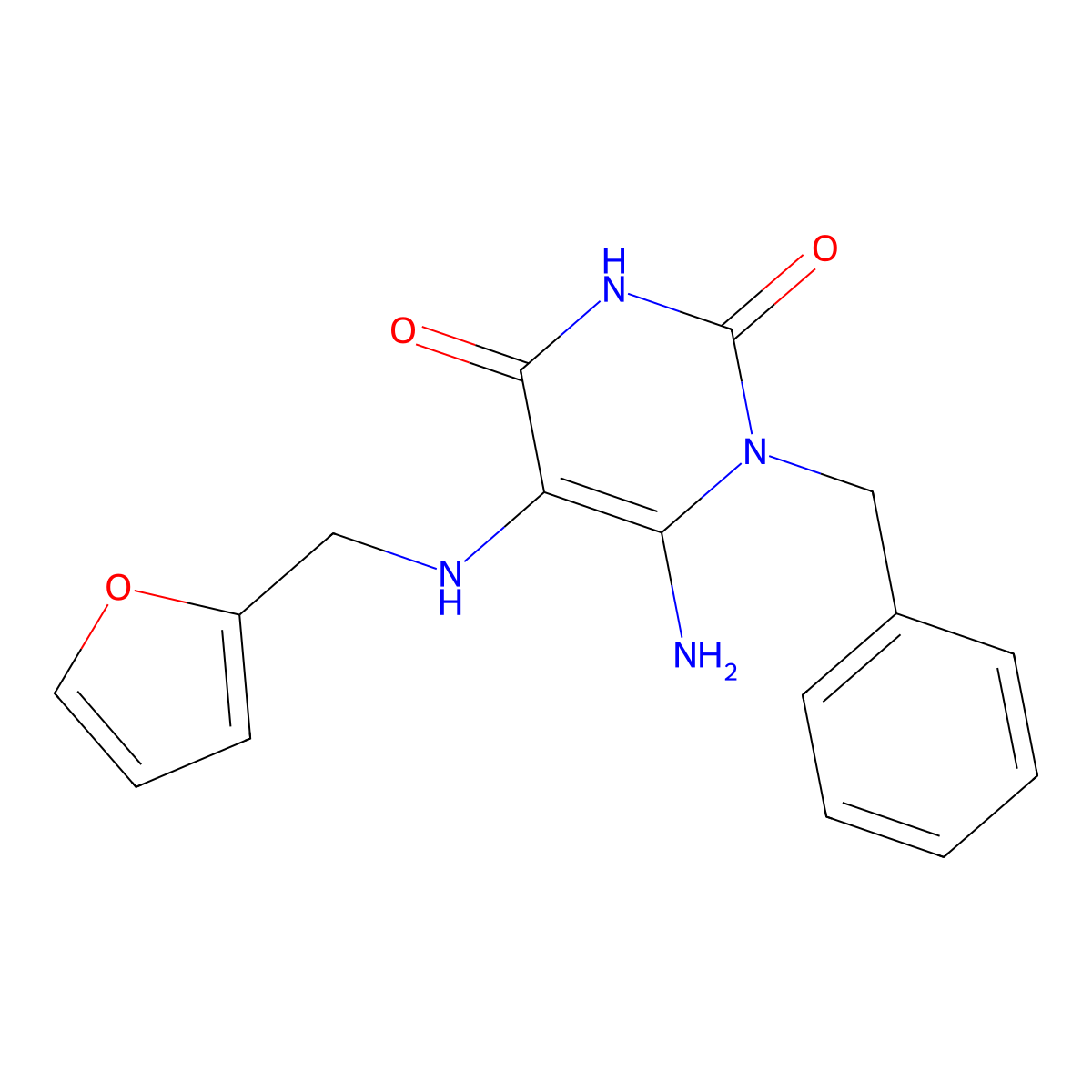 6-Amino-1-benzyl-5-[(furan-2-ylmethyl)amino]-1,2,3,4-tetrahydropyrimidine-2,4-dione molecular structure, CAS 726165-23-7