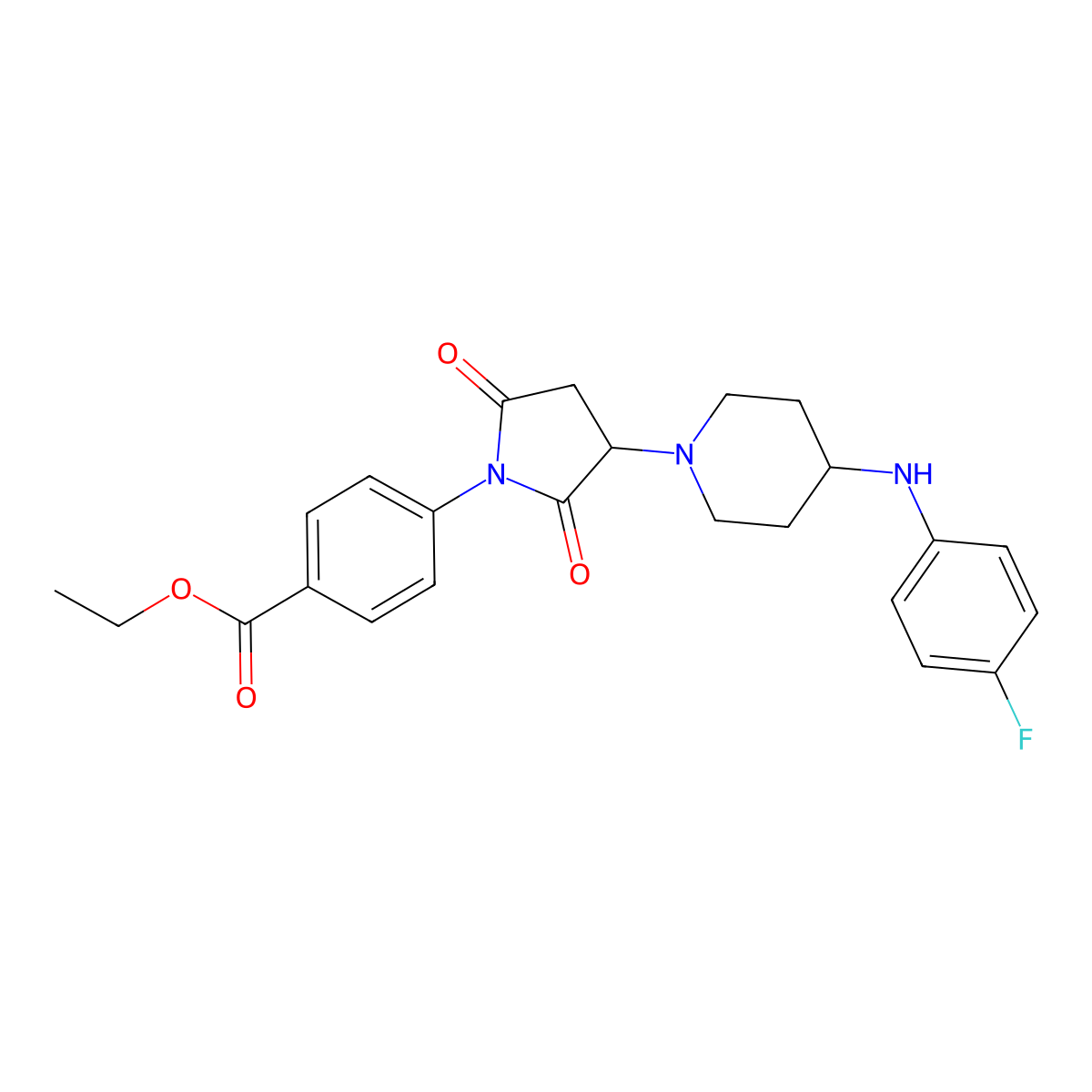 Ethyl 4-(3-{4-[(4-fluorophenyl)amino]piperidin-1-yl}-2,5-dioxopyrrolidin-1-yl)benzoate molecular structure, CAS 726166-64-9
