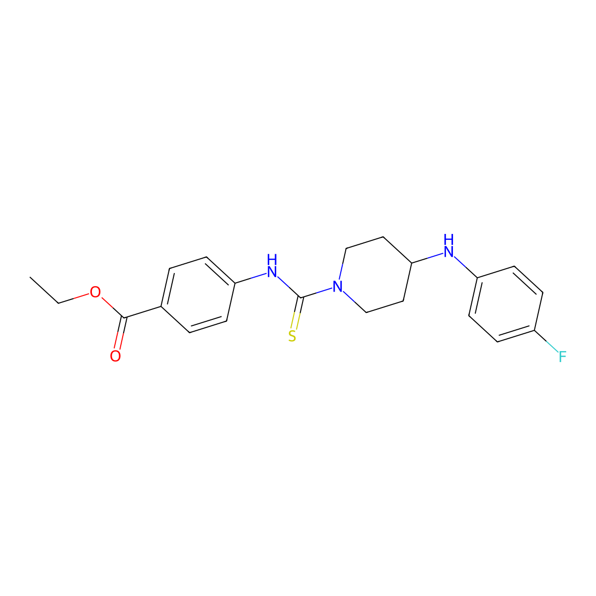 Ethyl 4-[({4-[(4-fluorophenyl)amino]piperidin-1-yl}carbonothioyl)amino]benzoate molecular structure, CAS 726166-70-7