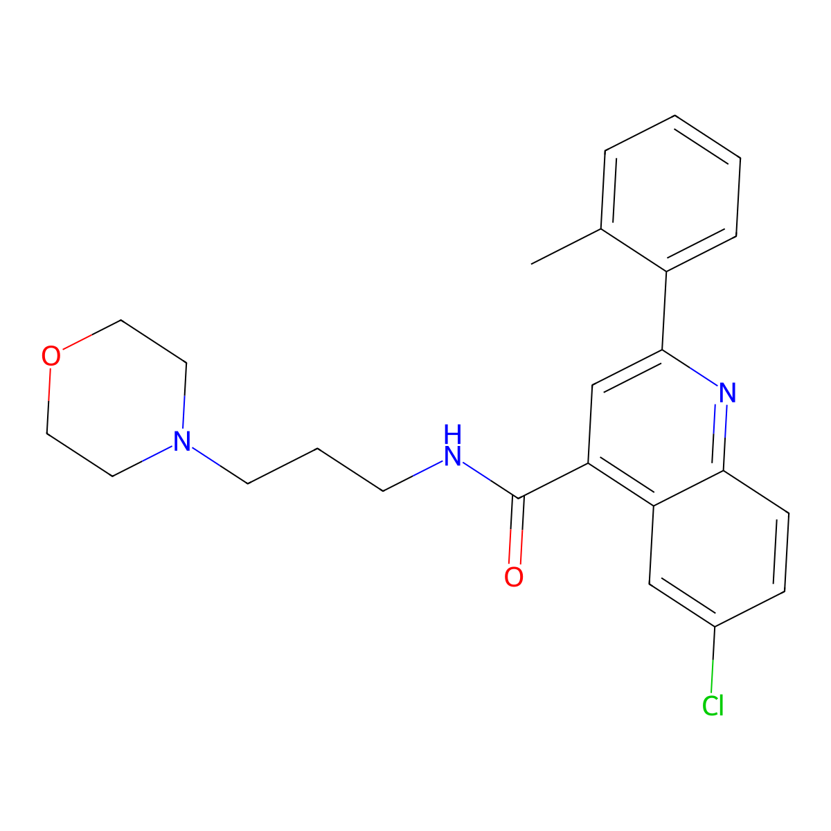 6-chloro-2-(2-methylphenyl)-N-(3-morpholin-4-ylpropyl)quinoline-4-carboxamide molecular structure, CAS 726198-48-7