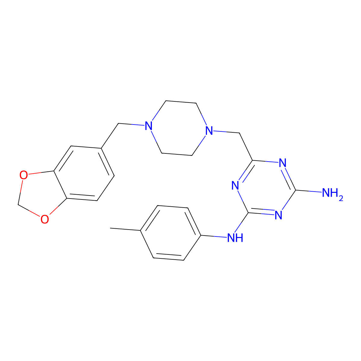6-{[4-(1,3-benzodioxol-5-ylmethyl)-1-piperazinyl]methyl}-N-(4-methylphenyl)-1,3,5-triazine-2,4-diamine molecular structure, CAS 726198-62-5