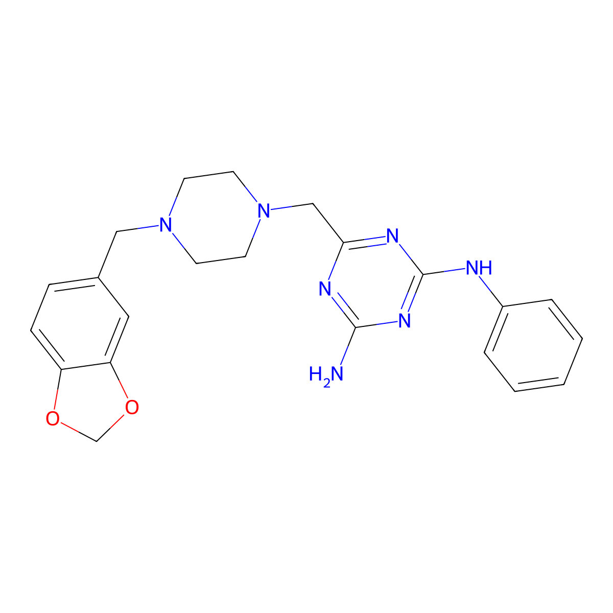 6-{[4-(1,3-benzodioxol-5-ylmethyl)piperazin-1-yl]methyl}-N-phenyl-1,3,5-triazine-2,4-diamine molecular structure, CAS 726198-63-6