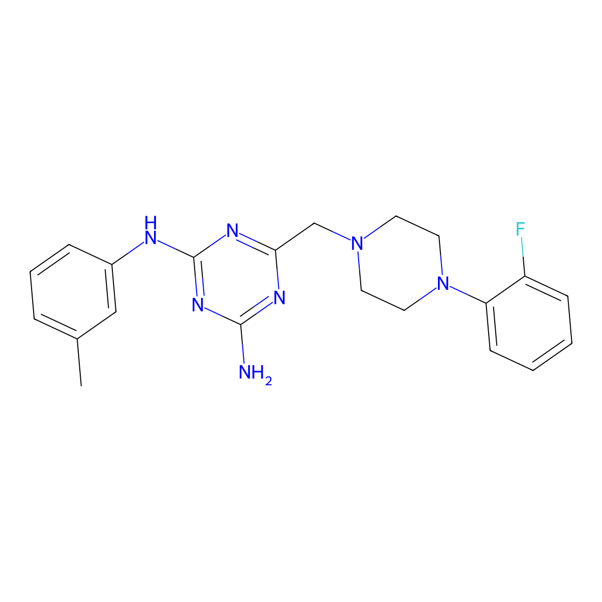 6-{[4-(2-fluorophenyl)piperazin-1-yl]methyl}-N-(3-methylphenyl)-1,3,5-triazine-2,4-diamine molecular structure, CAS 726198-72-7