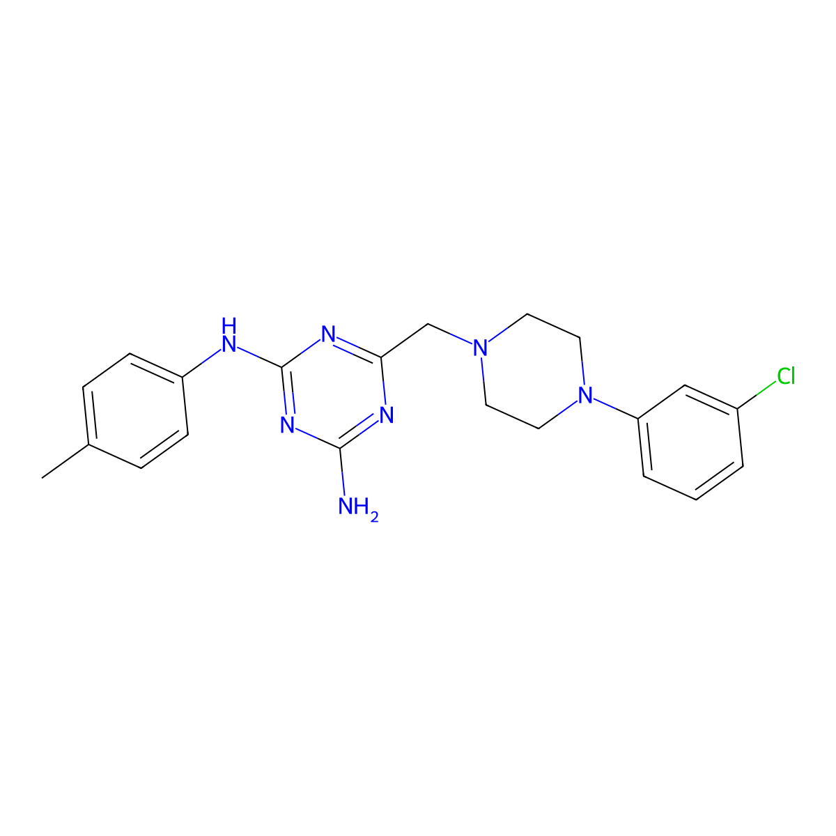 6-{[4-(3-chlorophenyl)piperazin-1-yl]methyl}-N-(4-methylphenyl)-1,3,5-triazine-2,4-diamine molecular structure, CAS 726198-76-1