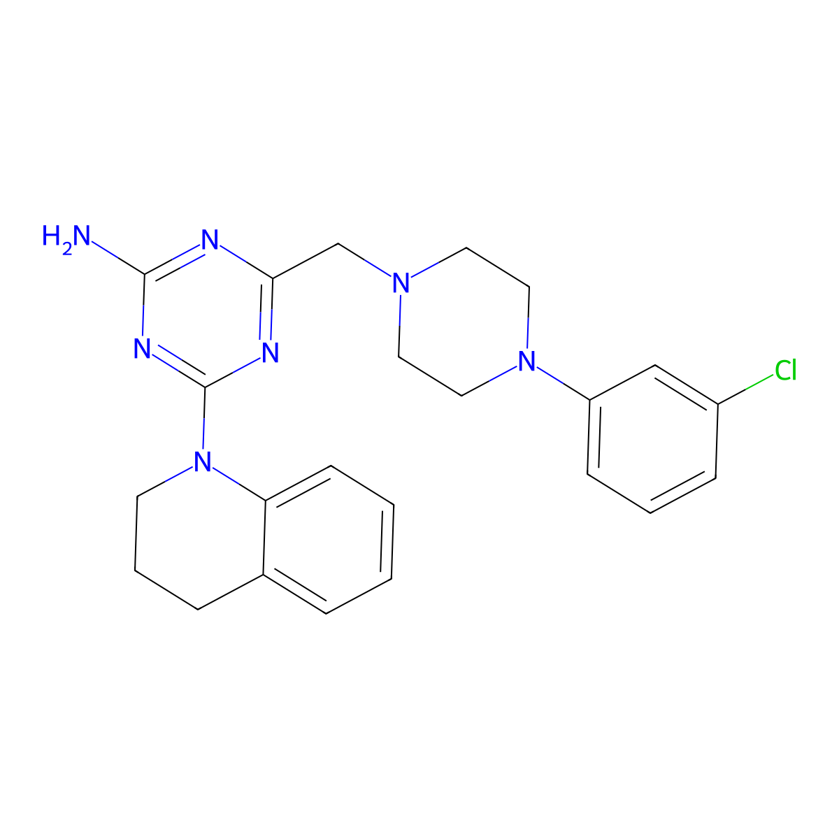 4-{[4-(3-chlorophenyl)-1-piperazinyl]methyl}-6-(3,4-dihydro-1(2H)-quinolinyl)-1,3,5-triazin-2-amine molecular structure, CAS 726198-80-7