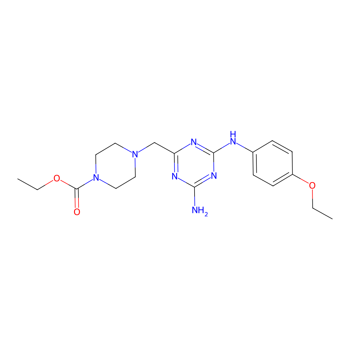 Ethyl 4-({4-amino-6-[(4-ethoxyphenyl)amino]-1,3,5-triazin-2-yl}methyl)piperazine-1-carboxylate molecular structure, CAS 726198-86-3