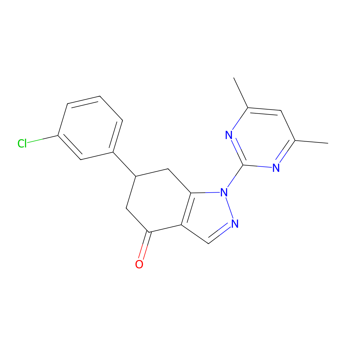 6-(3-chlorophenyl)-1-(4,6-dimethylpyrimidin-2-yl)-1,5,6,7-tetrahydro-4H-indazol-4-one molecular structure, CAS 726198-92-1