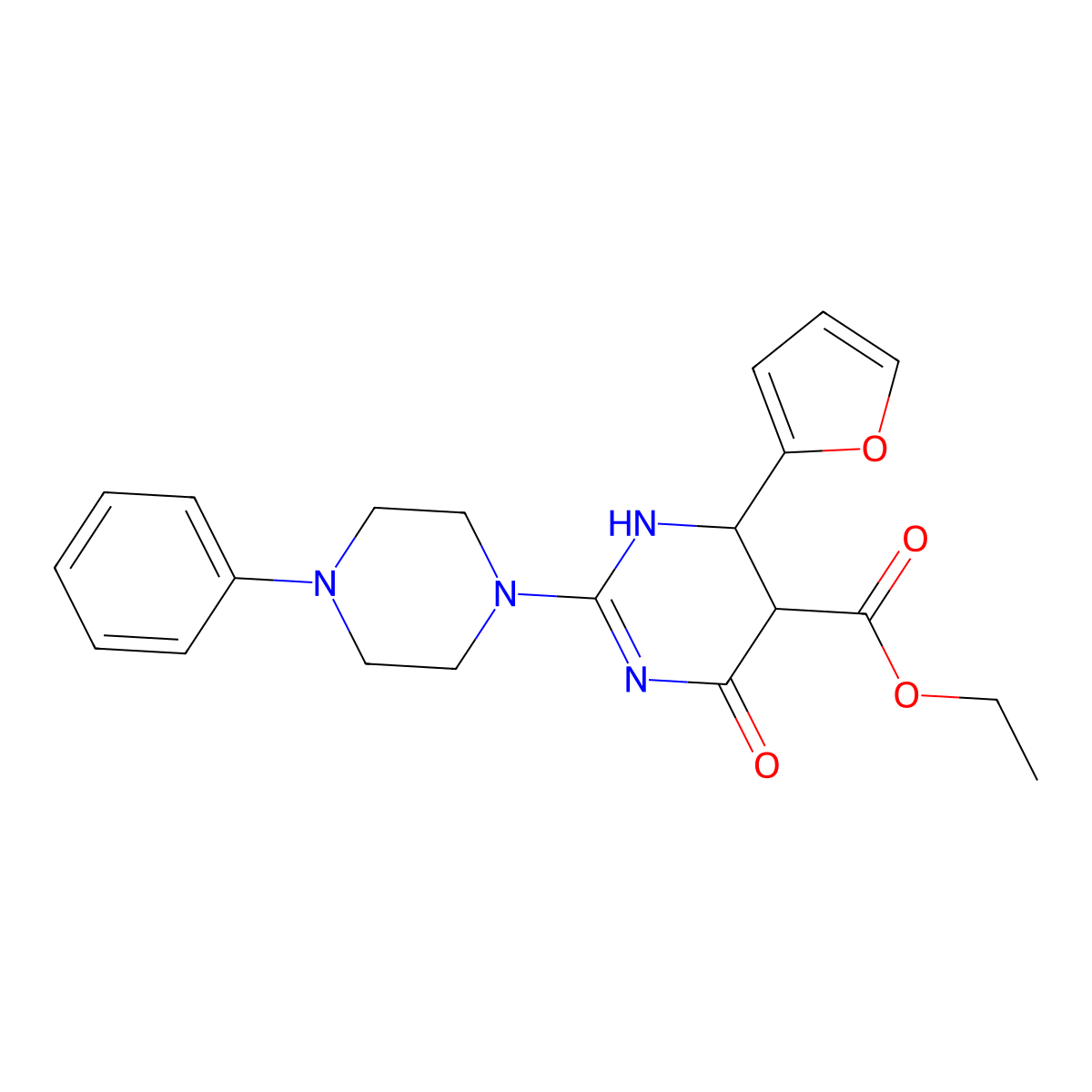 Ethyl 6-(furan-2-yl)-4-oxo-2-(4-phenylpiperazin-1-yl)-1,4,5,6-tetrahydropyrimidine-5-carboxylate molecular structure, CAS 726199-25-3