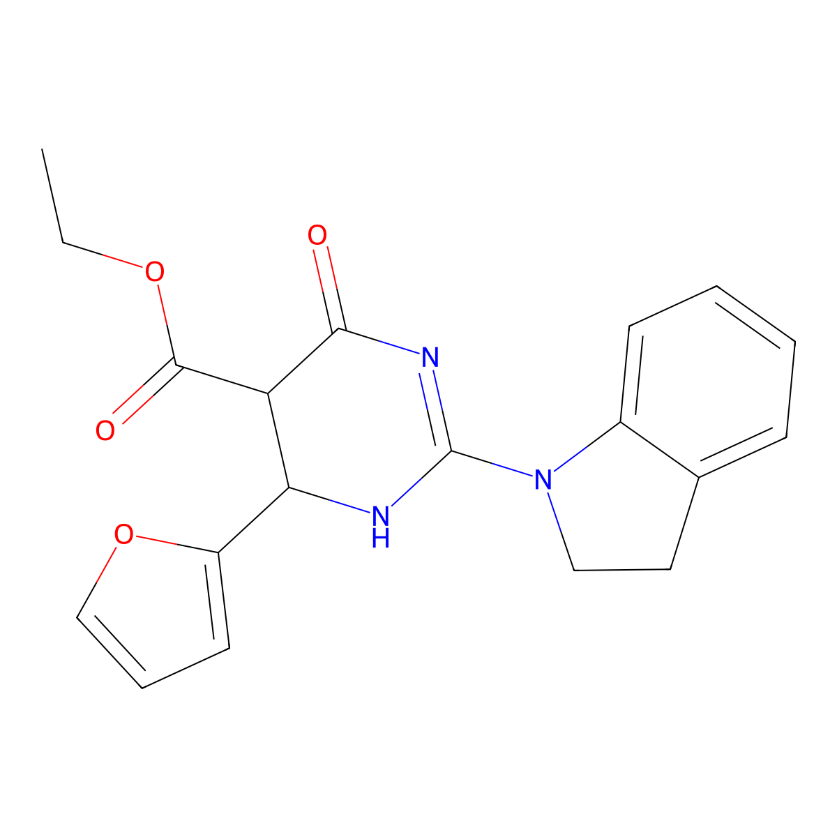 Ethyl 4-(2-furyl)-2-indolinyl-6-oxo-3,4,5-trihydropyrimidine-5-carboxylate molecular structure, CAS 726199-27-5