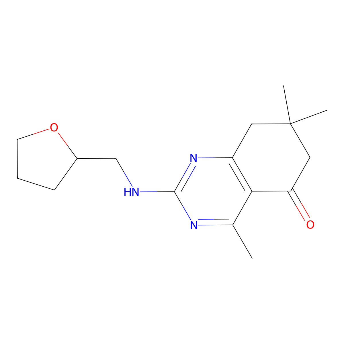 4,7,7-trimethyl-2-[(tetrahydrofuran-2-ylmethyl)amino]-7,8-dihydroquinazolin-5(6H)-one molecular structure, CAS 726199-35-5