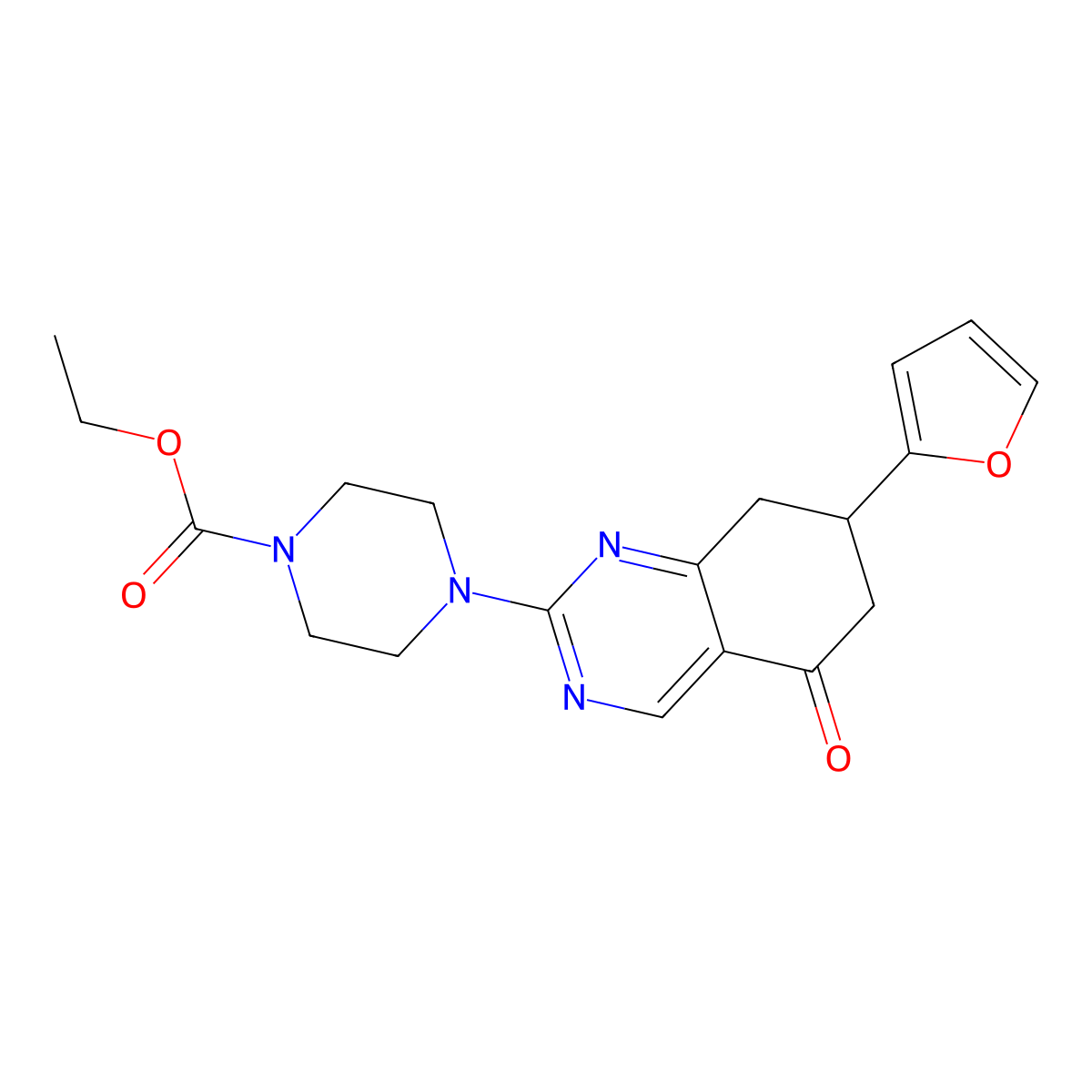 Ethyl 4-[7-(furan-2-yl)-5-oxo-5,6,7,8-tetrahydroquinazolin-2-yl]piperazine-1-carboxylate molecular structure, CAS 726199-36-6