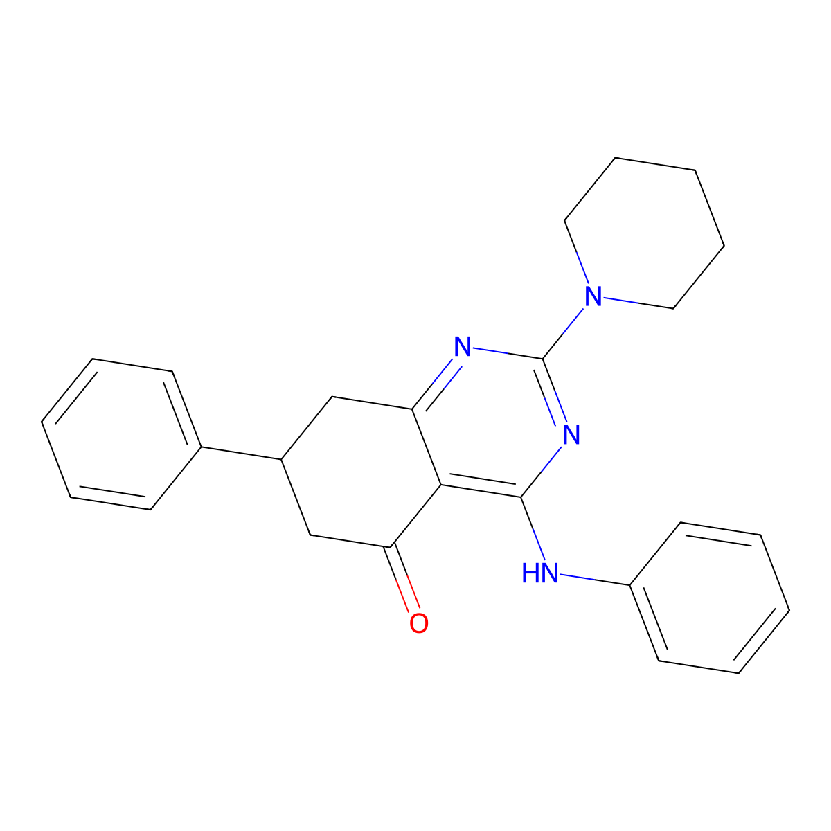 7-phenyl-4-(phenylamino)-2-(piperidin-1-yl)-7,8-dihydroquinazolin-5(6H)-one molecular structure, CAS 726199-38-8