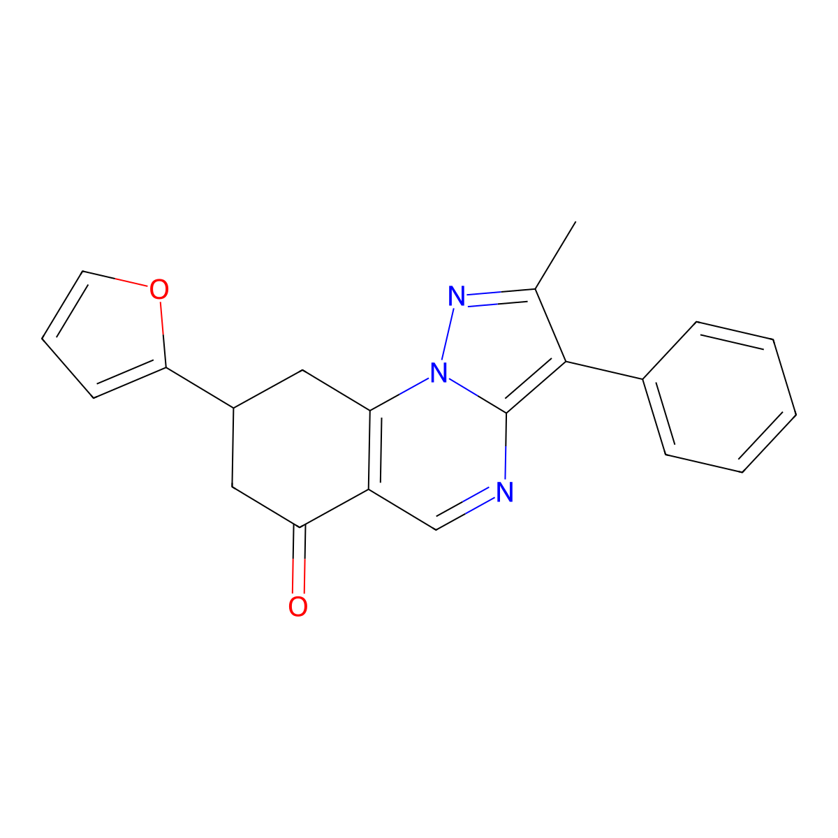 8-(2-furyl)-2-methyl-3-phenyl-8,9-dihydropyrazolo[1,5-a]quinazolin-6(7H)-one molecular structure, CAS 726200-00-6