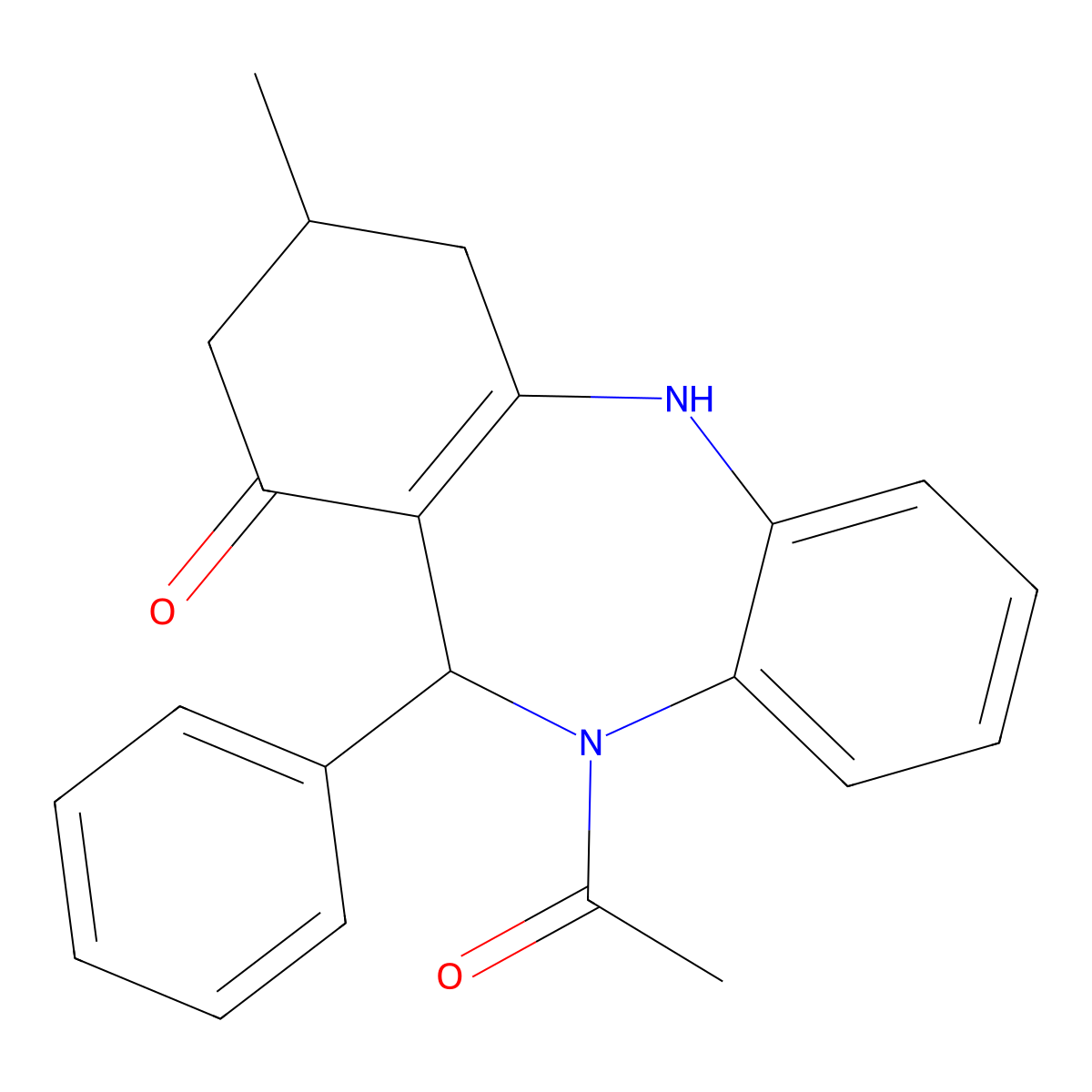 10-acetyl-3-methyl-11-phenyl-2,3,4,5,10,11-hexahydro-1H-dibenzo[b,e][1,4]diazepin-1-one molecular structure, CAS 726200-17-5