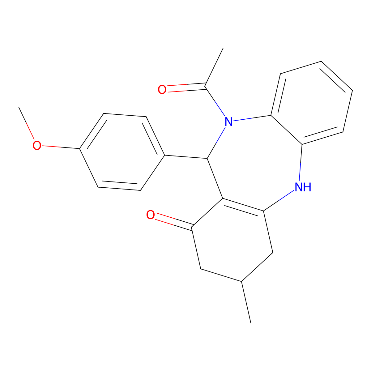 5-acetyl-6-(4-methoxyphenyl)-9-methyl-8,9,10,11-tetrahydro-6H-benzo[b][1,4]benzodiazepin-7-one molecular structure, CAS 726200-21-1