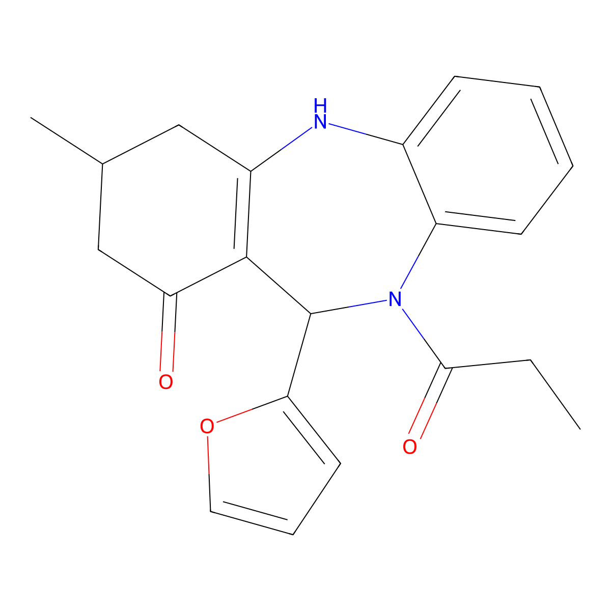 11-(furan-2-yl)-3-methyl-10-propanoyl-2,3,4,5,10,11-hexahydro-1H-dibenzo[b,e][1,4]diazepin-1-one molecular structure, CAS 726200-24-4