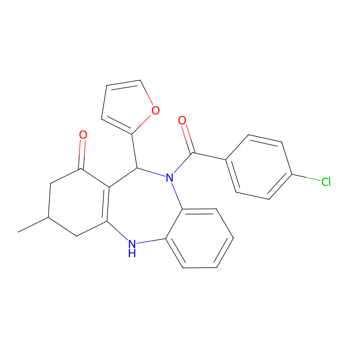 5-(4-chlorobenzoyl)-6-(furan-2-yl)-9-methyl-8,9,10,11-tetrahydro-6H-benzo[b][1,4]benzodiazepin-7-one molecular structure, CAS 726200-25-5