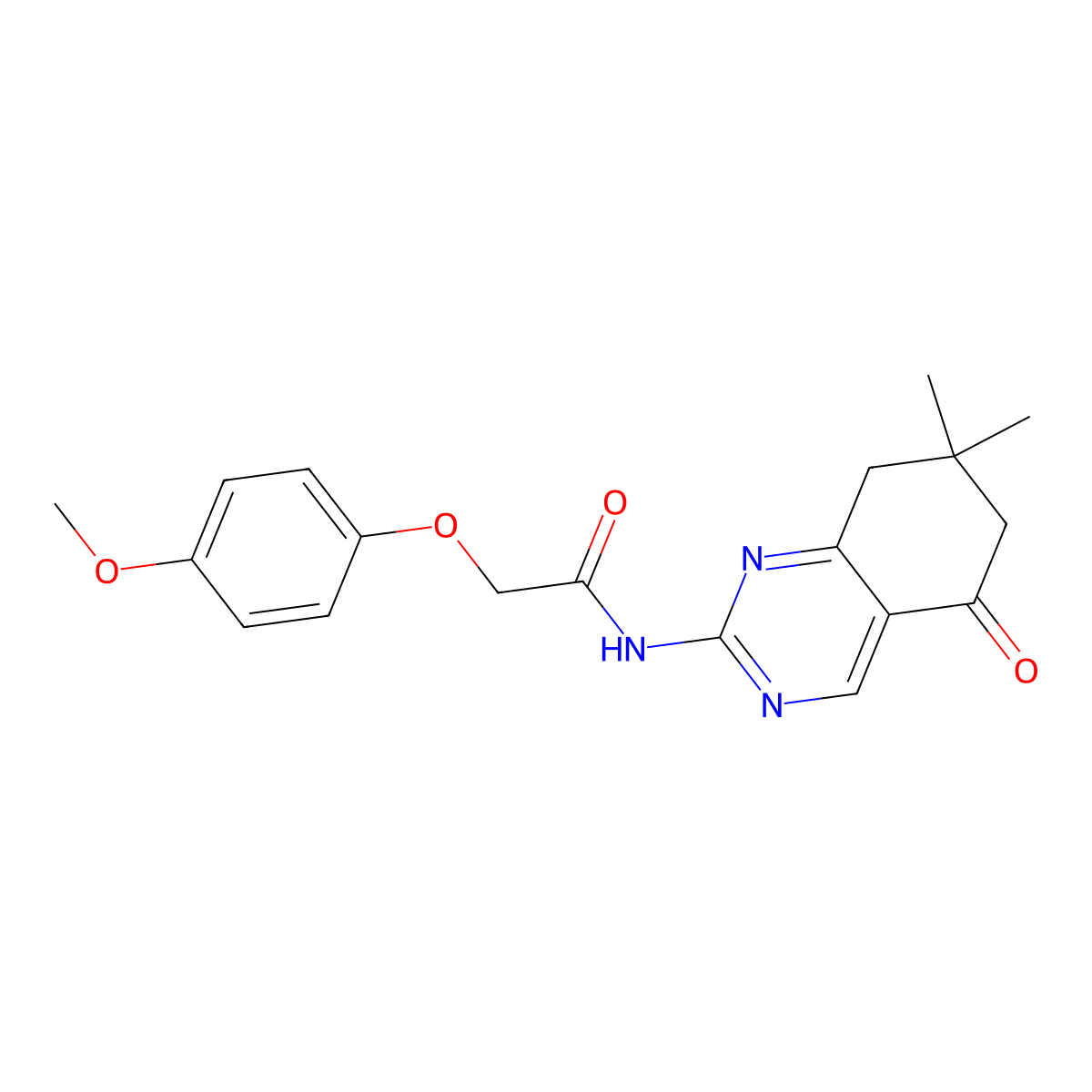 N-(7,7-dimethyl-5-oxo-5,6,7,8-tetrahydroquinazolin-2-yl)-2-(4-methoxyphenoxy)acetamide molecular structure, CAS 726200-38-0