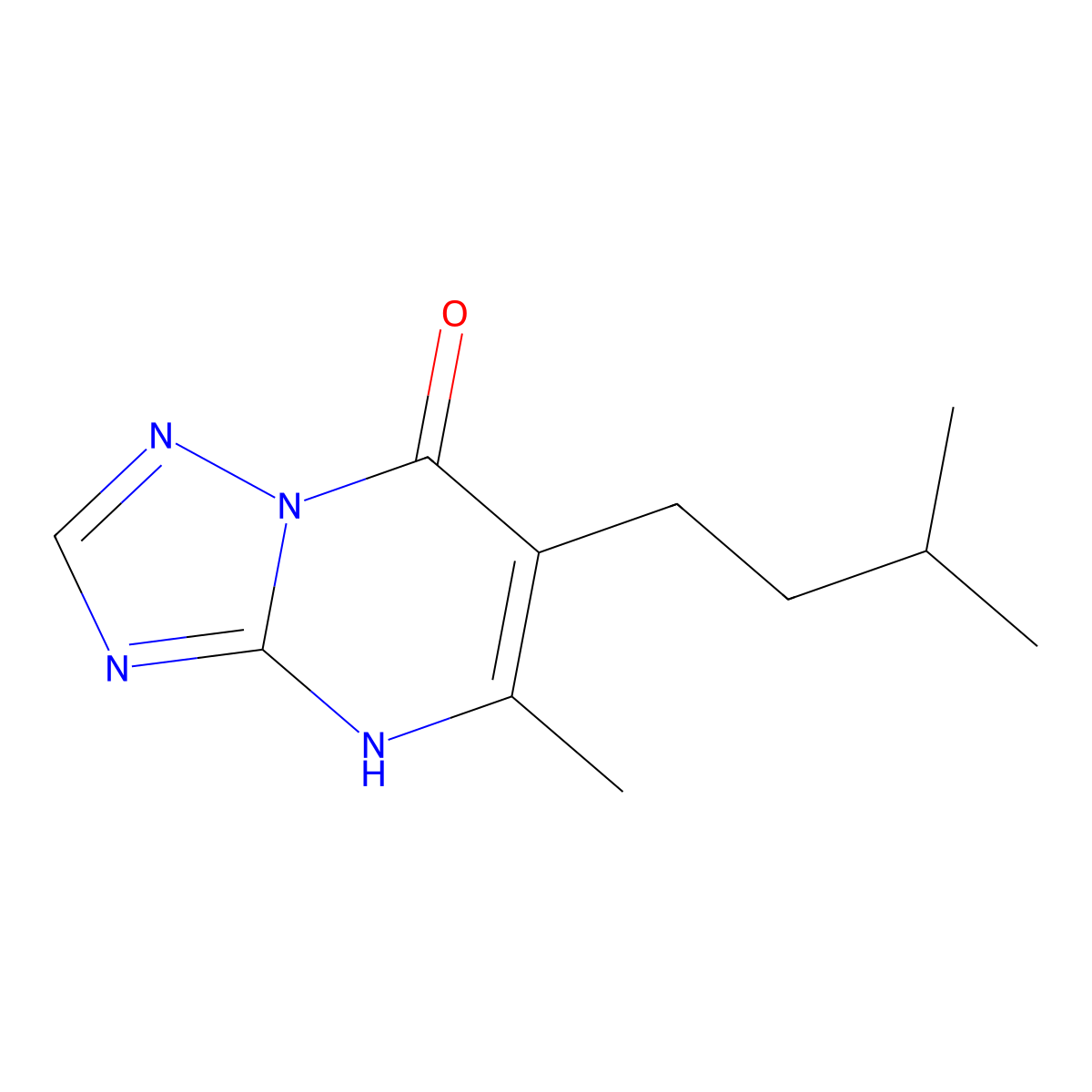 5-methyl-6-(3-methylbutyl)[1,2,4]triazolo[1,5-a]pyrimidin-7(4H)-one molecular structure, CAS 726200-95-9