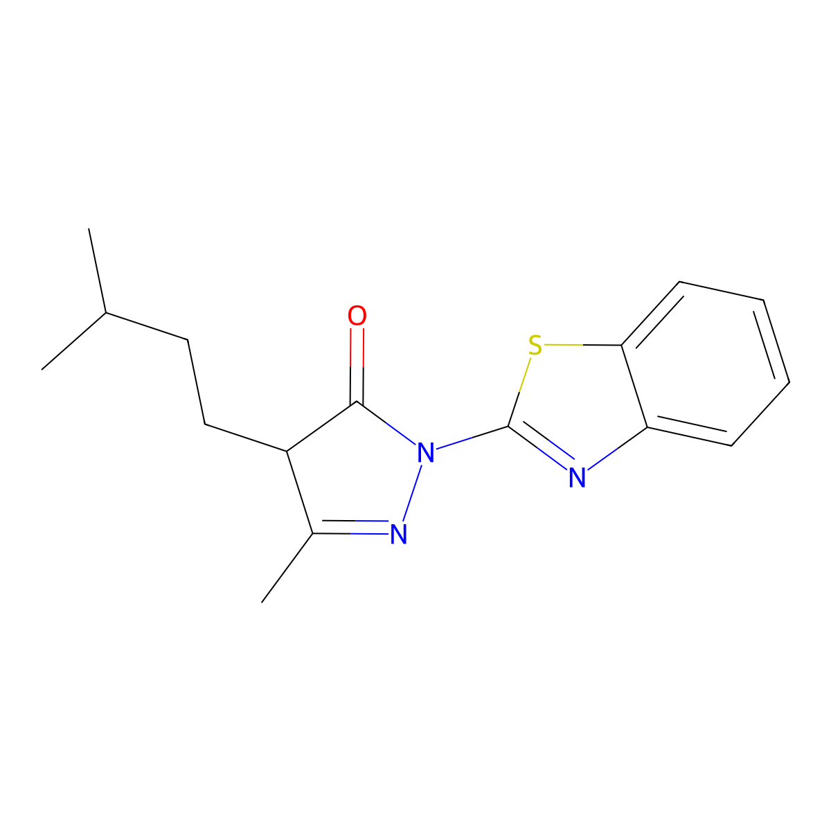 2-(1,3-benzothiazol-2-yl)-5-methyl-4-(3-methylbutyl)-4H-pyrazol-3-one molecular structure, CAS 726201-05-4